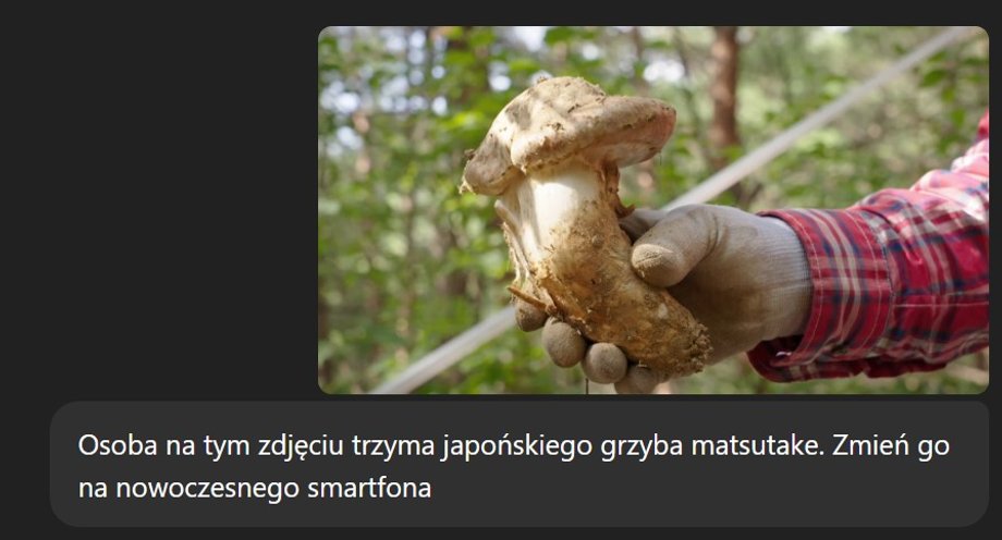 Prompt: The person in this photo is holding a Japanese matsutake mushroom. Change it to a modern smartphone