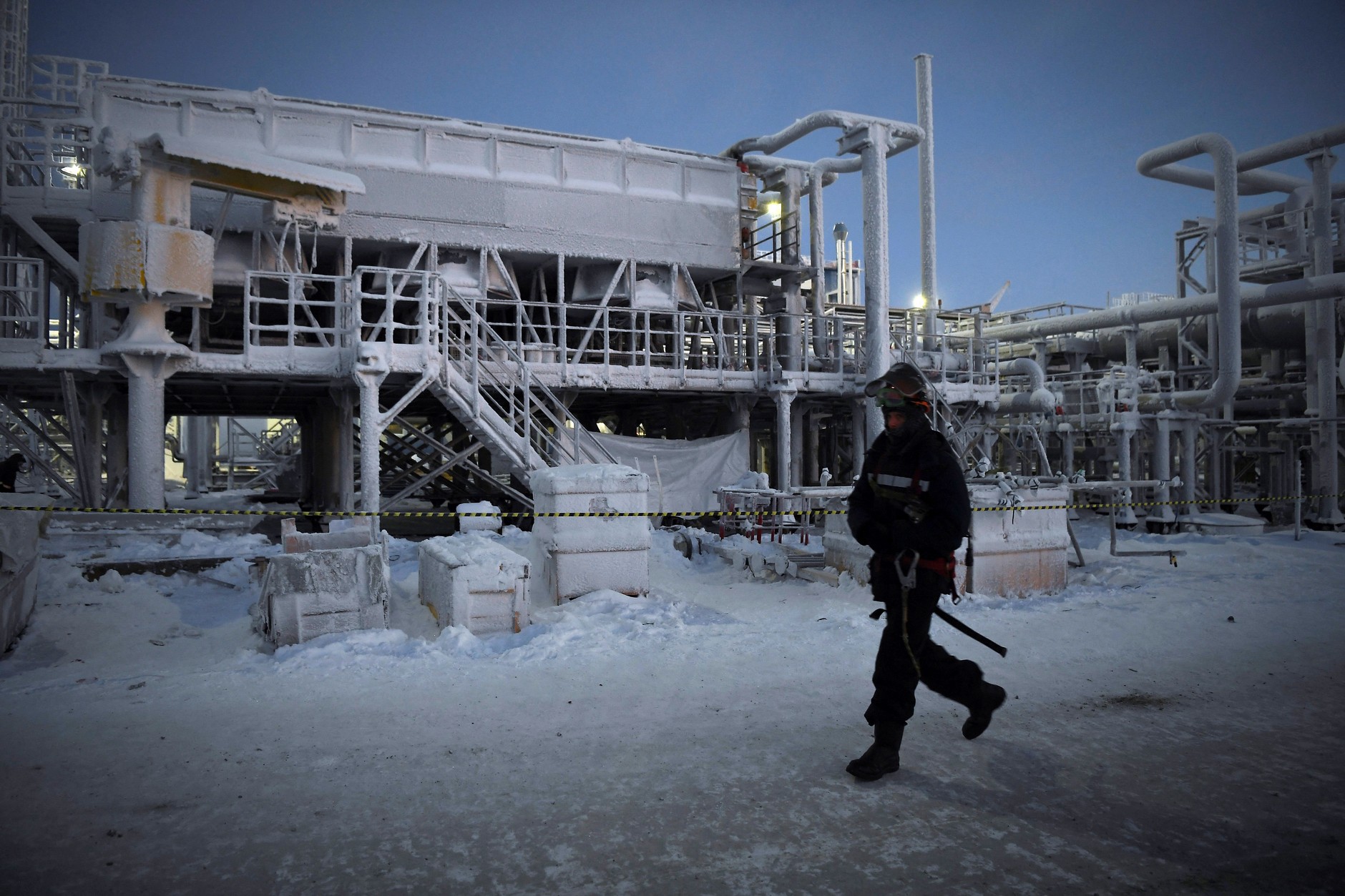 The Utrennee Field, a resource source for Novatek's Arctic LNG 2 project, located on the Kara Sea above the Arctic Circle, about 2,500 km from Moscow, November 30, 2021.