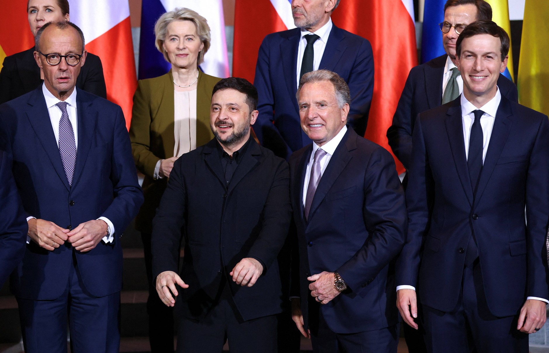 German Chancellor Friedrich Merz, European Commission President Ursula von der Leyen, Ukrainian President Volodymyr Zelensky, US special envoy Steve Witkoff and Jared Kushner, son-in-law of US President Donald Trump. Berlin, December 15, 2025