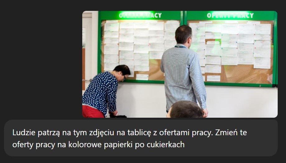 Prompt: People are looking at a job board in this photo. Turn those job offers into colorful candy wrappers