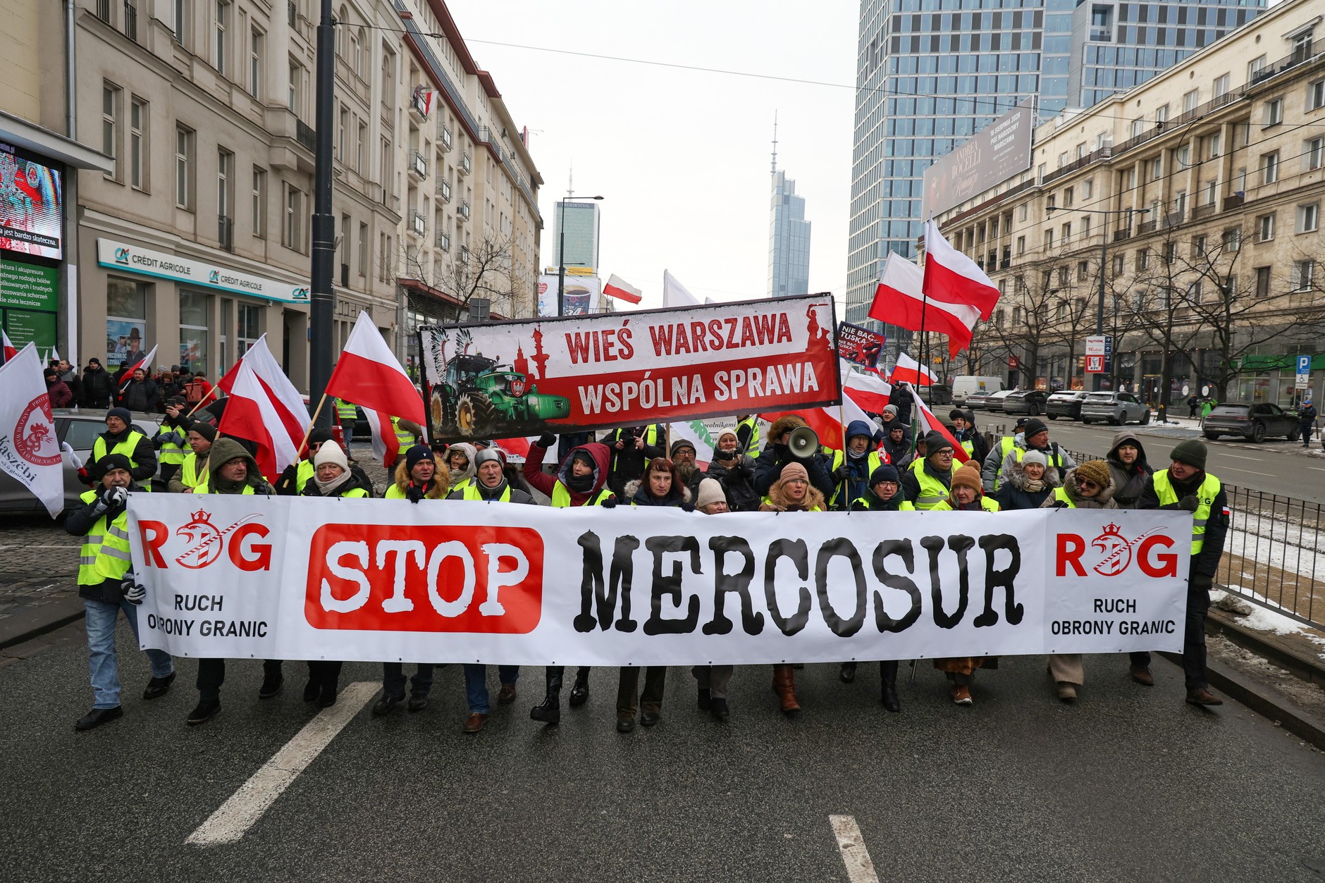 Farmers' protest in Warsaw against the EU-Mercosur agreement and the government's current policy towards rural areas and agriculture, January 9, 2026.