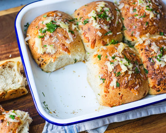 buns with cheese and greens