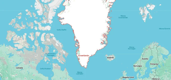 Greenland, a land of ice with a misleading name. Google Maps photo