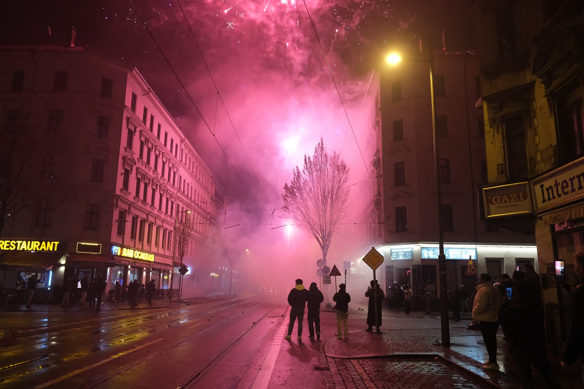 Fireworks were set off on a street in Leipzig, Saxony, on January 1, 2026.