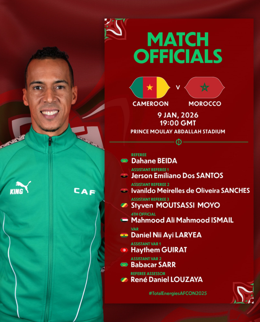 Dahane Beida, the referee who will officiate the quarter between Cameroon and Morocco / photo: X @CAF_Media Controversy at Africa Cup of Nations » Referees changed before match