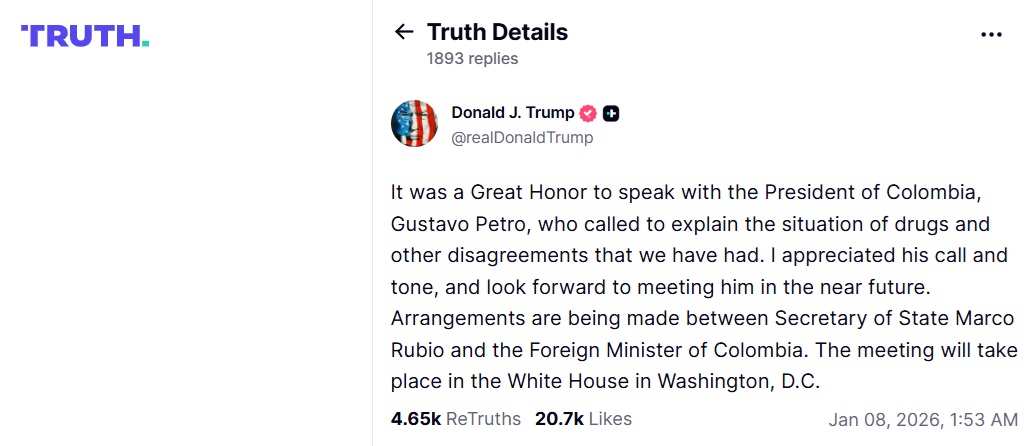 Trump spoke with the President of Colombia, whom he called 