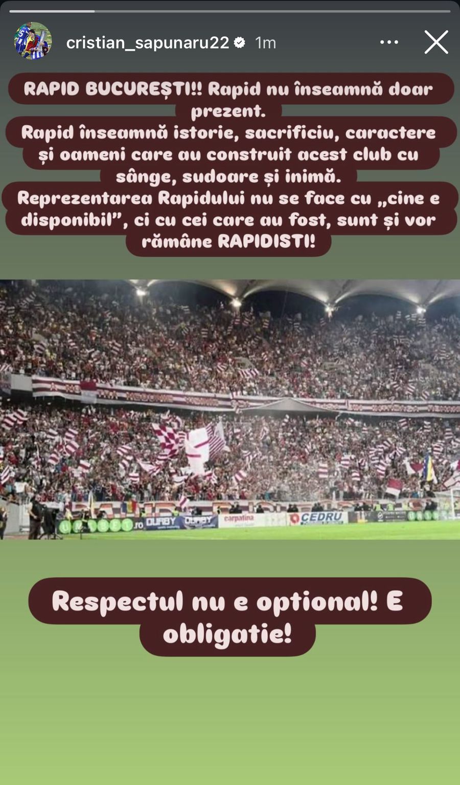 Cristi Săpunaru's message after Peluza Nord Rapid's press release Cristian Săpunaru's message for the Rapidului gallery after the protest against Dan Șucu