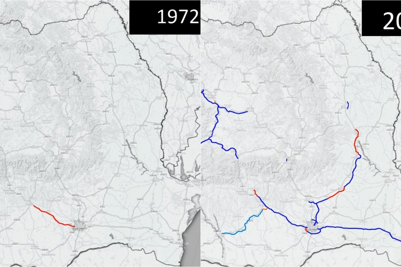 ANIMATION Romania's highway network. How each year's inaugurations look on the map: from communism, to the acceleration after joining the EU