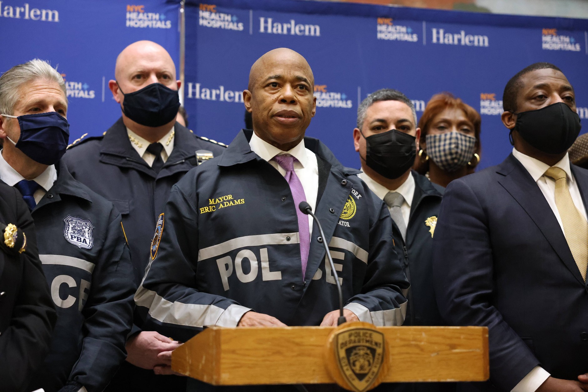 Mayor Eric Adams during a press conference following the police officer's death. New York, January 21, 2022