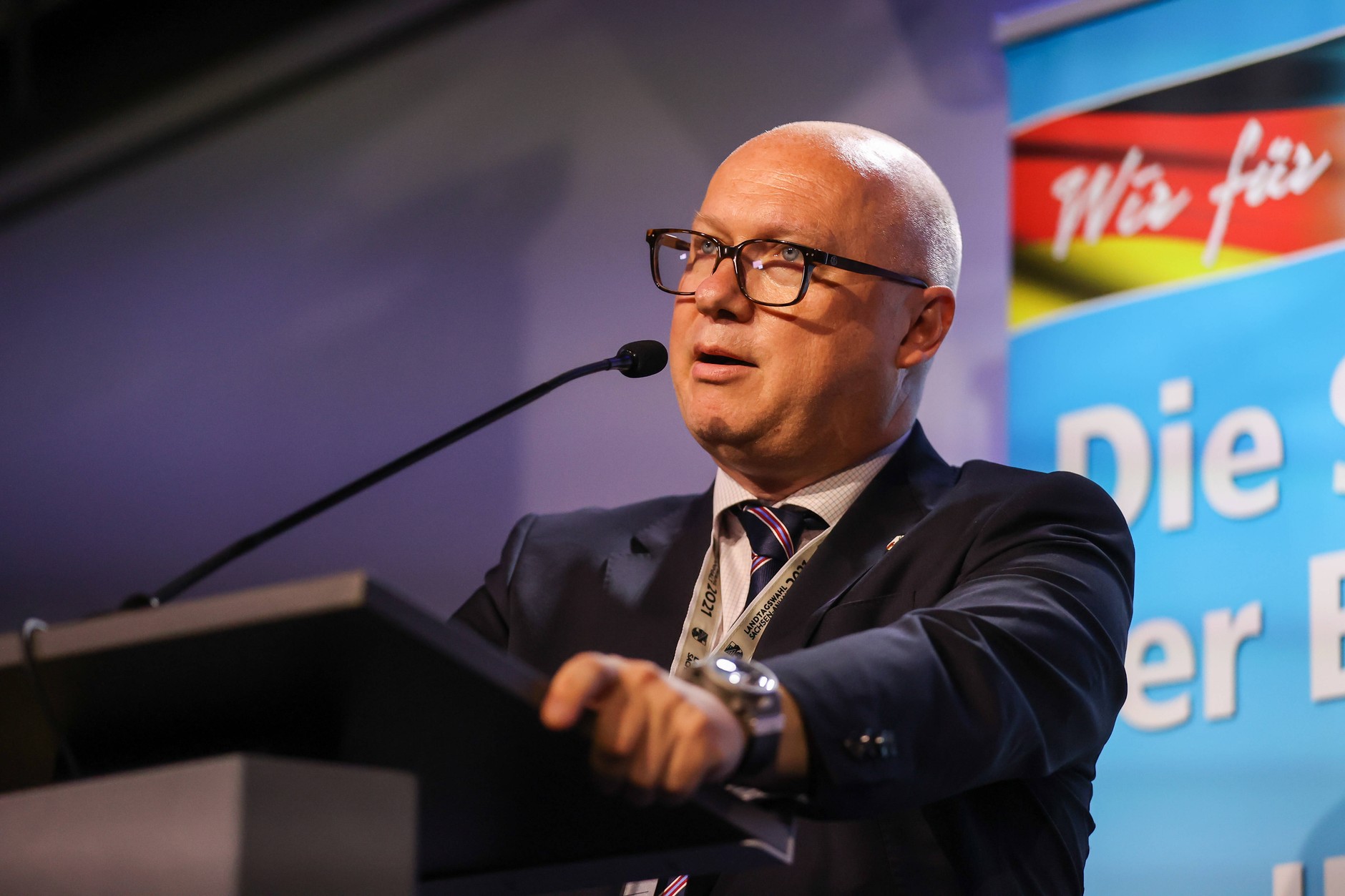 Speeches by Oliver Kirchner from AfD after the announcement of the exit poll. Magdeburg, June 6, 2021