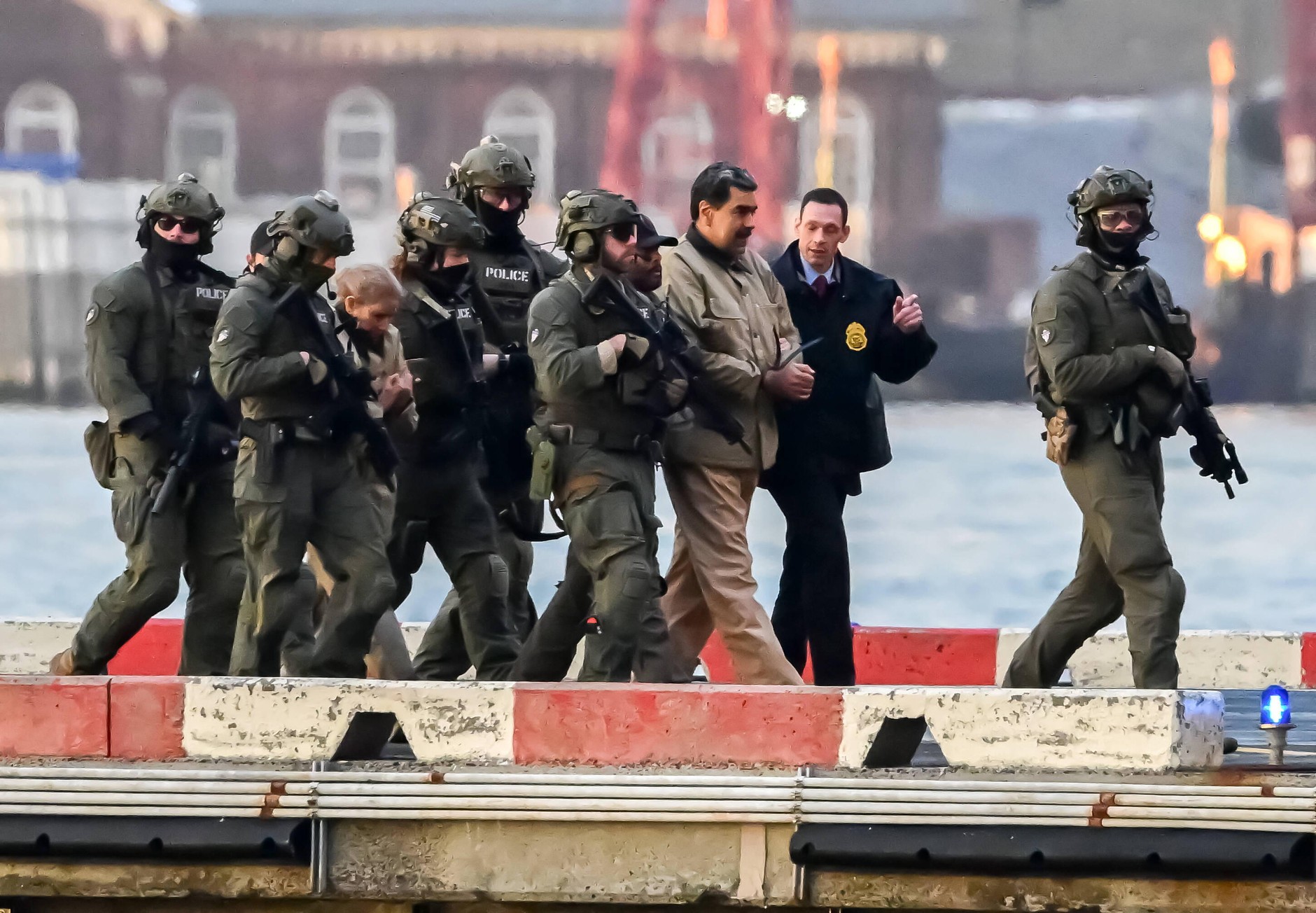 Deposed Venezuelan President Nicolas Maduro and his wife Cilia Flores arrive at the Wall Street Heliport in the Manhattan borough of New York, U.S., January 5, 2026.