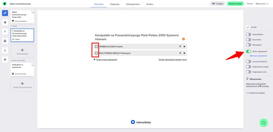 Creating an intersurvey - view with question options