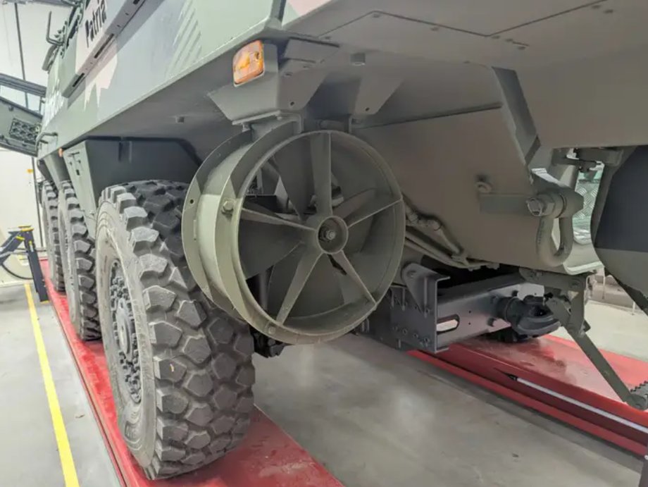 A demonstration vehicle equipped with propellers for moving on water