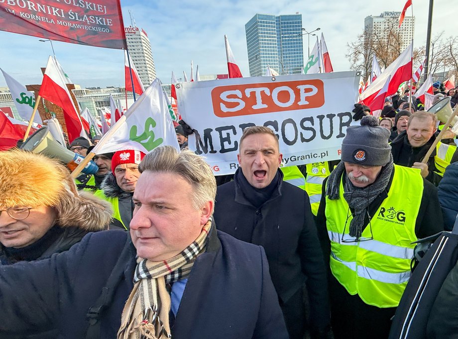 Robert Bąkiewicz at a demonstration against the EU agreement with Mercosur countries