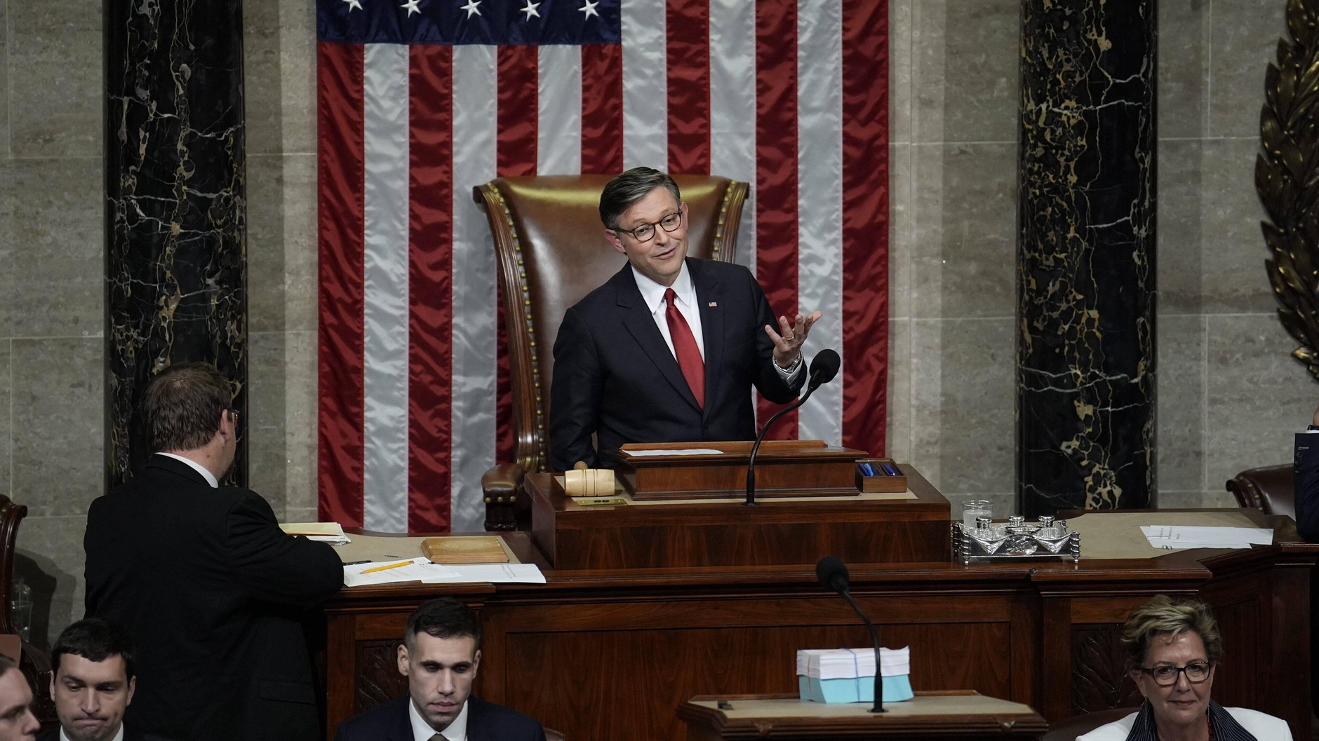 Speaker Mike Johnson during the House of Representatives proceedings. Washington, July 3, 2025
