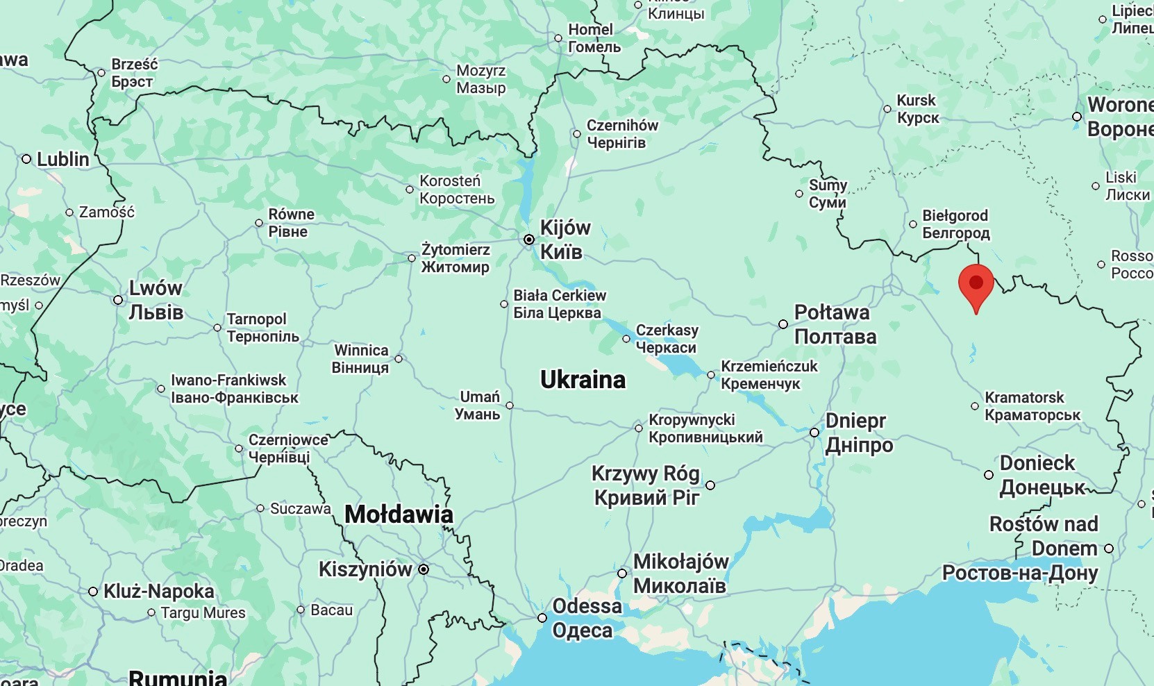 Kupiansk on the map of Ukraine