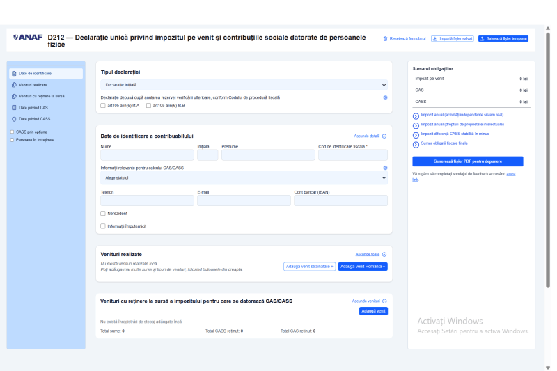 Single Declaration 2026: ANAF has published form 212 for online filling directly in the browser, regarding PFA, crypto, rents, etc. The ANAF order was also given with the procedure for the pre-filled Single Declaration