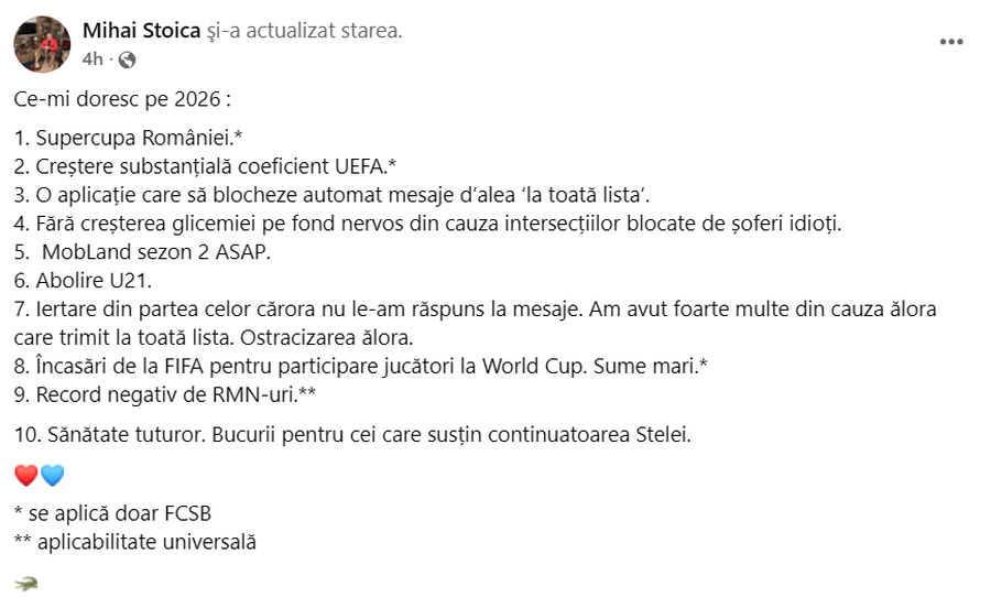 Mihai Stoica made his wish list for 2026: