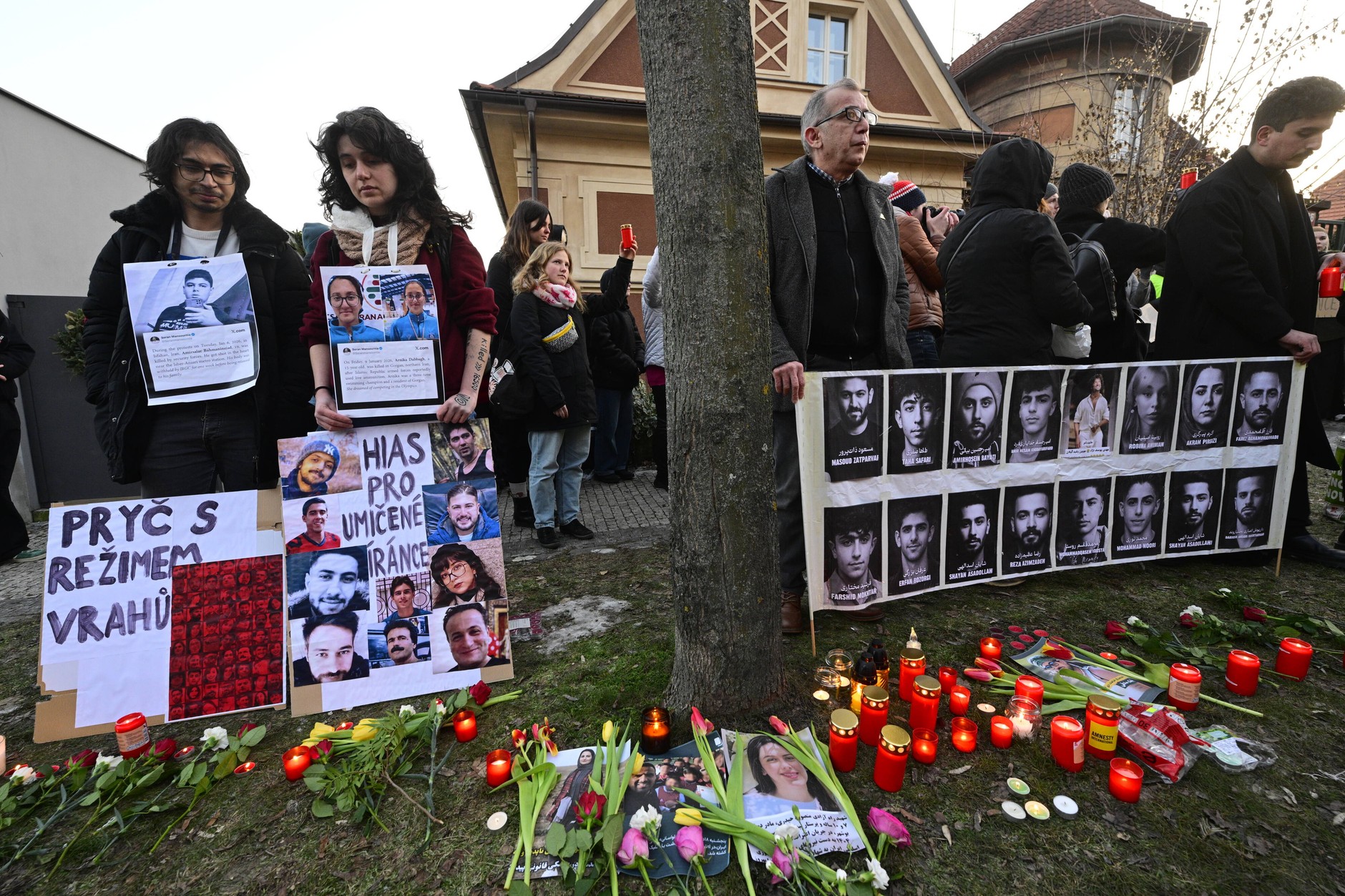 Event organized by Amnesty International to draw attention to the growing number of victims of protests in Iran and escalating violence by local security forces in front of the Iranian embassy in Prague, Czech Republic, January 20, 2026.