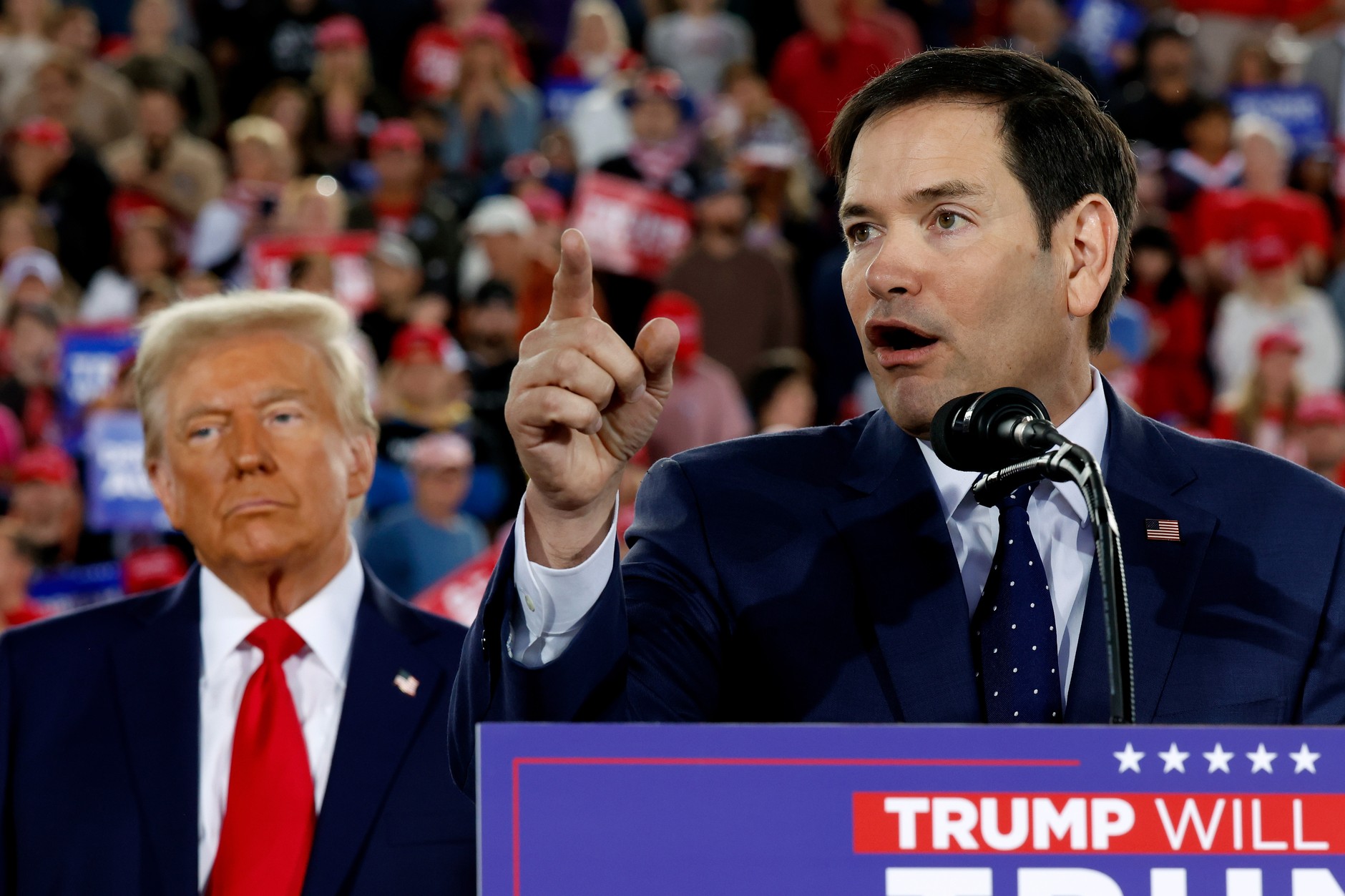 Marco Rubio with Donald Trump at one of his campaign rallies, November 4, 2024.