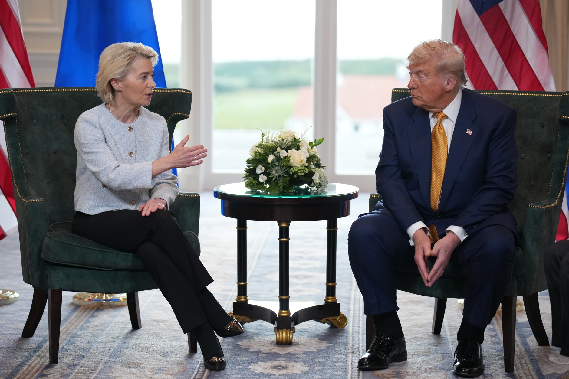European Commission President Ursula von der Leyen and US President Donald Trump conclude the EU-US trade agreement, July 27, 2025.