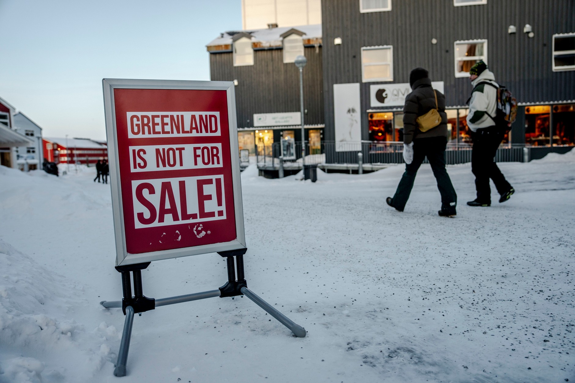 A sign with an inscription "Greenland is not for sale!" on a street in Nuuk, Greenland, January 20, 2026.