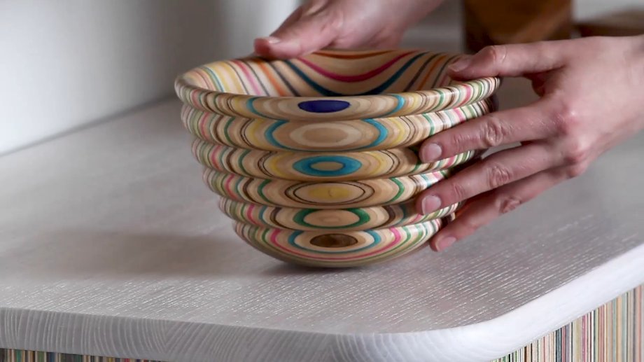 Skateboards turn into designer bowls.