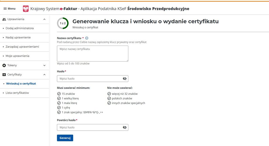 Application for a certificate