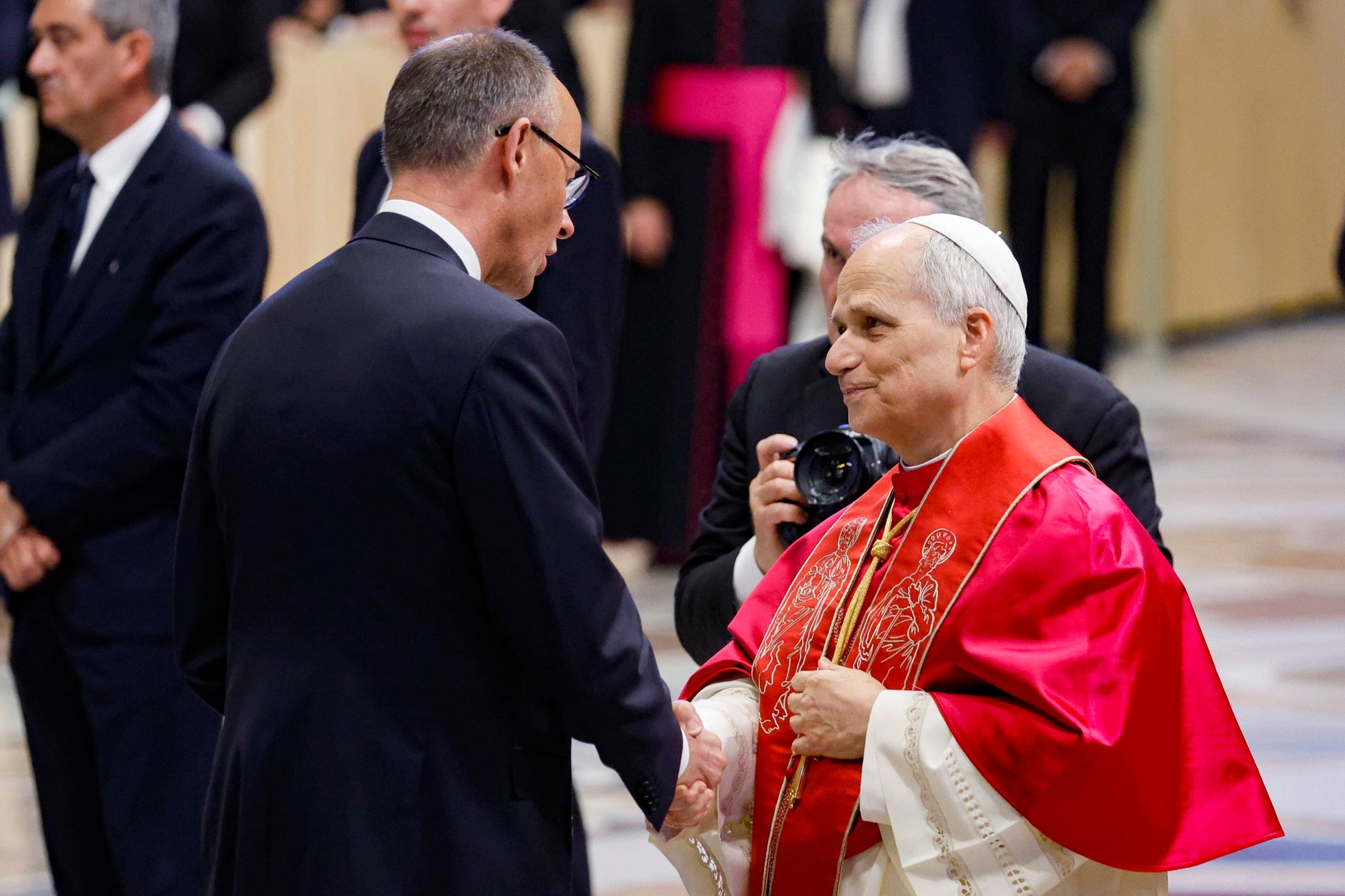 Friedrich Merz, Chancellor of Germany, and Pope Leo XIV. Vatican, May 18, 2025