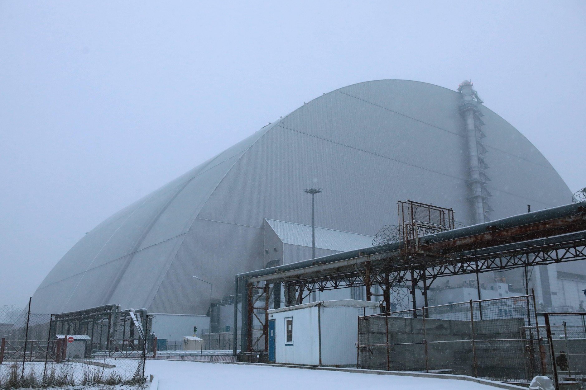 New casing of the Chernobyl nuclear power plant protecting the remains of reactor number 4 destroyed in the 1986 disaster, Ukraine, February 14, 2025.