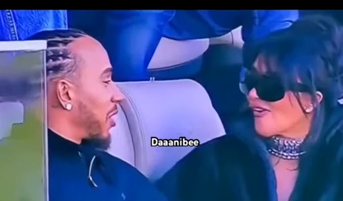 Kim Kardashian and Lewis Hamilton at the Super Bowl. PHOTO capture YouTube @Daaanibee