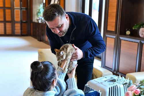 Ciprian Ciucu adopted an injured cat. PHOTO: Facebook/Bucharest City Hall