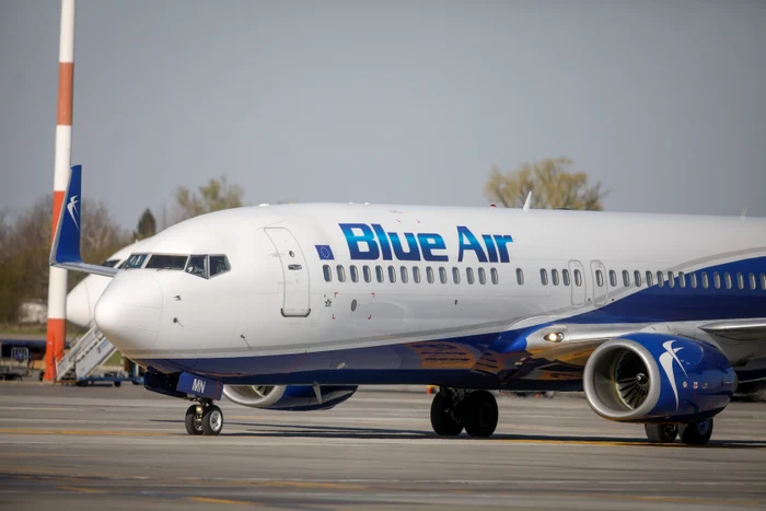Blue Air plane on the ground