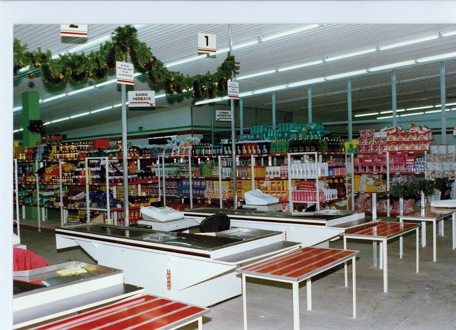 The interior of one of the first Biedronka stores in Poland