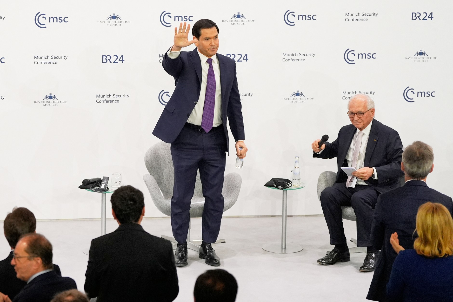 US Secretary of State Marco Rubio receives a standing ovation after his speech at the 62nd Munich Security Conference, February 14, 2026.