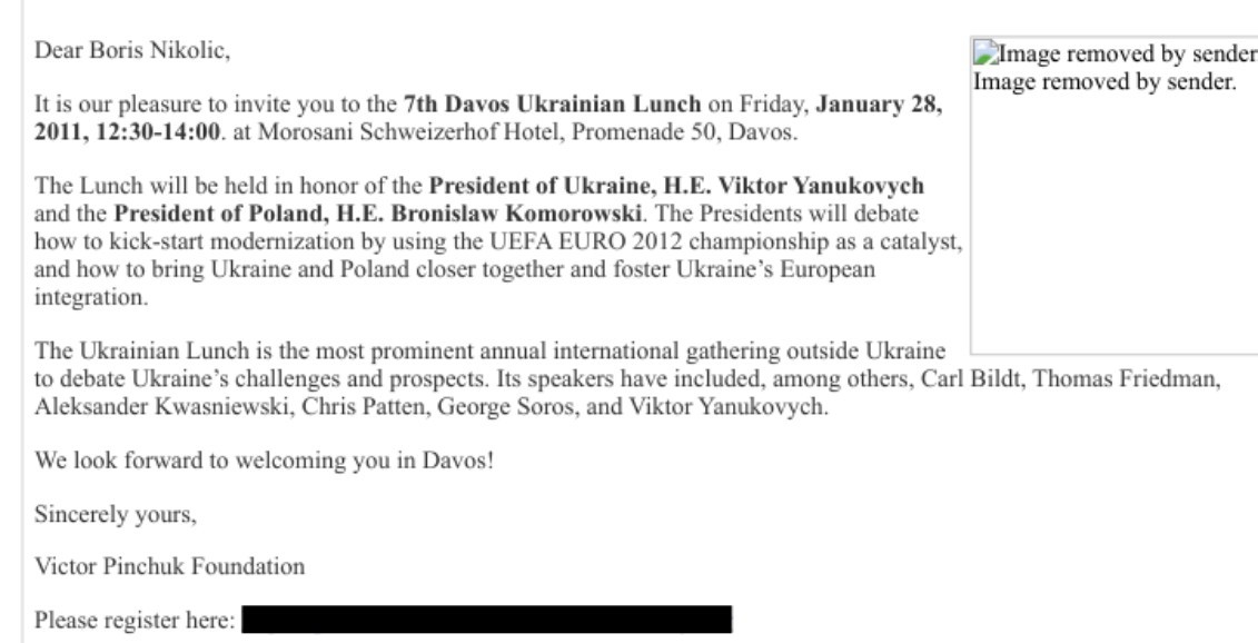 Email about lunch in Davos - photo: materials from the US Department of State