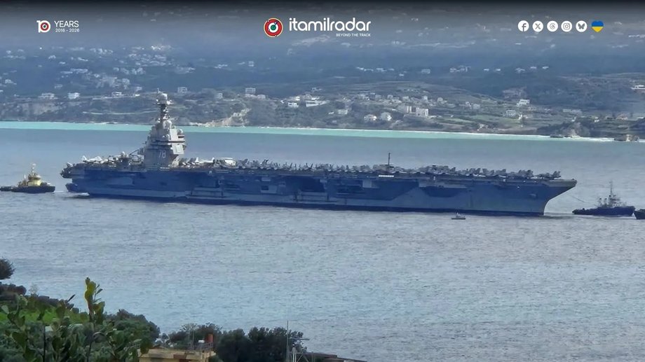 USS Gerald R Ford enters the port of Souda