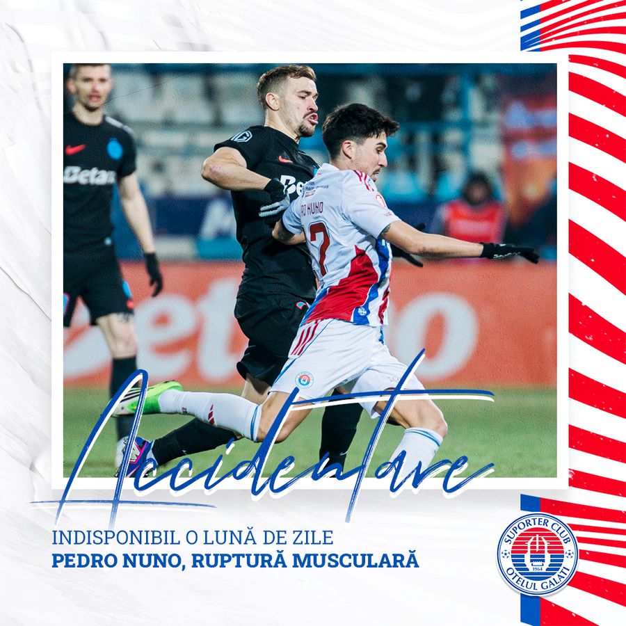 How long will the steel player Pedro Nuno miss, injured in the match with FCSB
