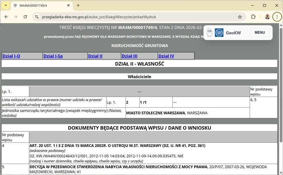 Mojgeoportal.pl enables a quick transition to the government system of electronic land and mortgage registers