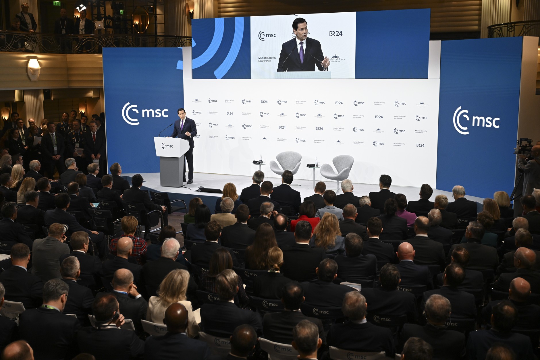 US Secretary of State Marco Rubio delivers a speech at the 62nd Munich Security Conference, February 14, 2026.