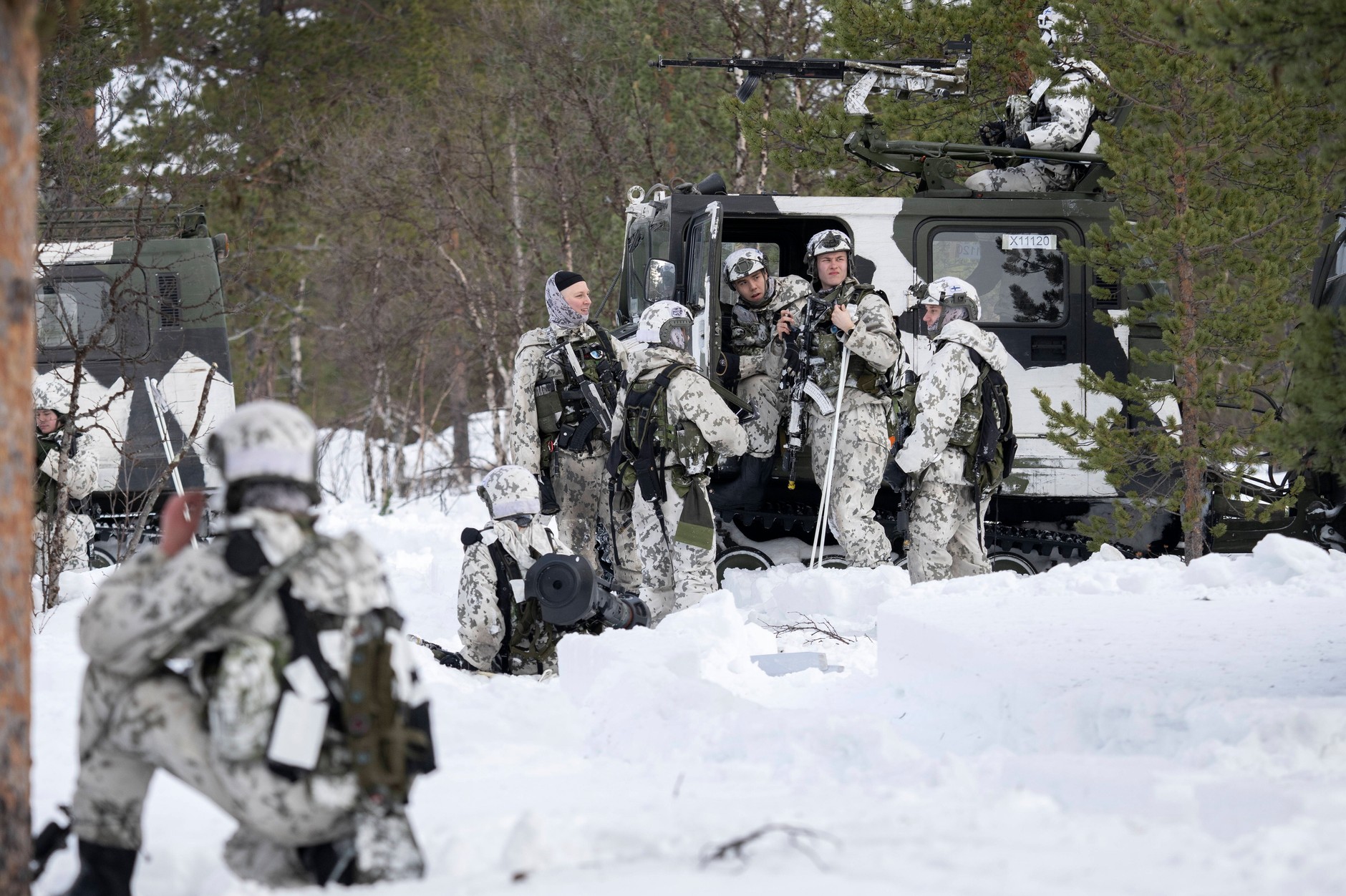 Finnish soldiers during NATO exercises in Hetta, northern Finland, March 5, 2024.