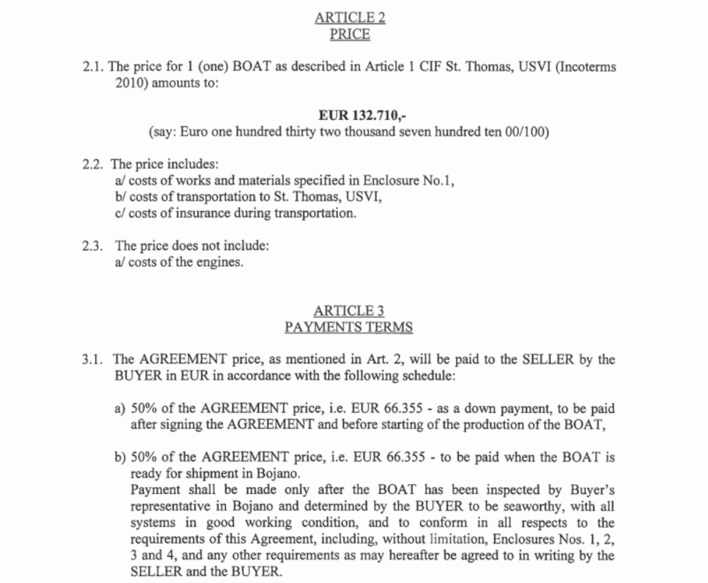 Screenshot from the document regarding the agreement between LSJE LLC and the Polish company Sportis, photo: materials from the US Department of State