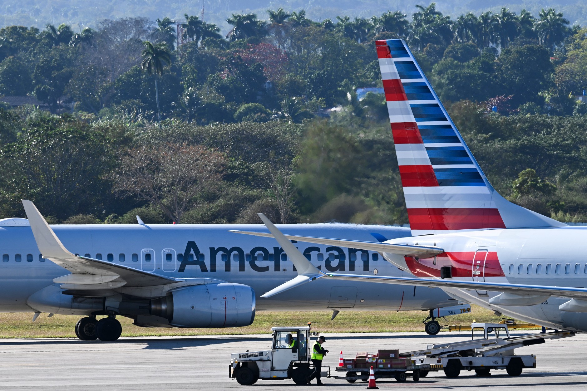 American Airlines planes stand on the tarmac at Jose Marti International Airport in Havana, February 9, 2026.