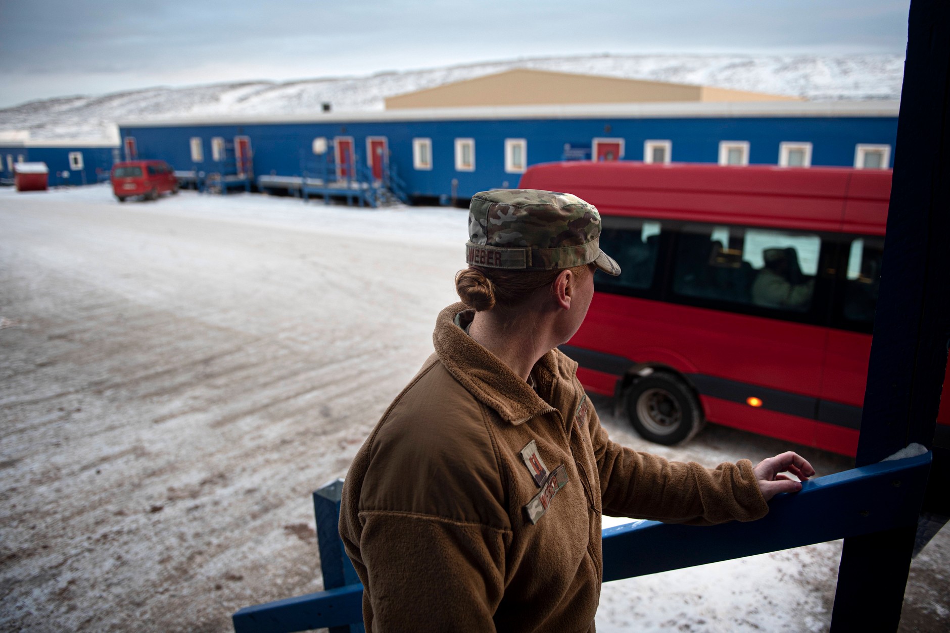 An American soldier shows journalists around Thule Air Base (now Pituffik Space Base) in Greenland, October 8, 2019.