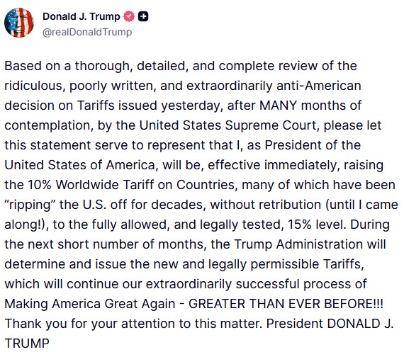 Donald Trump announced a new decision on global tariffs