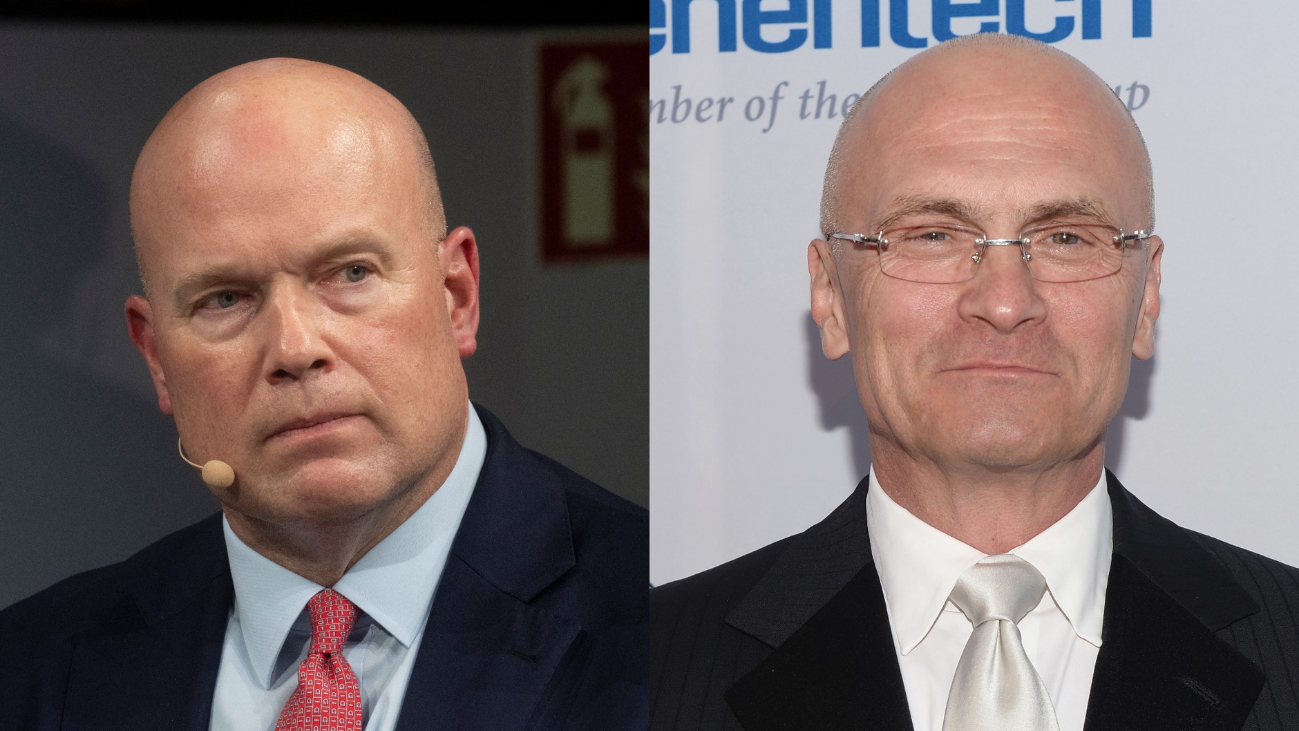 United States Ambassador to NATO Matthew Whitaker (L) in 2026 and United States Ambassador to the EU Andrew Puzder in 2016.