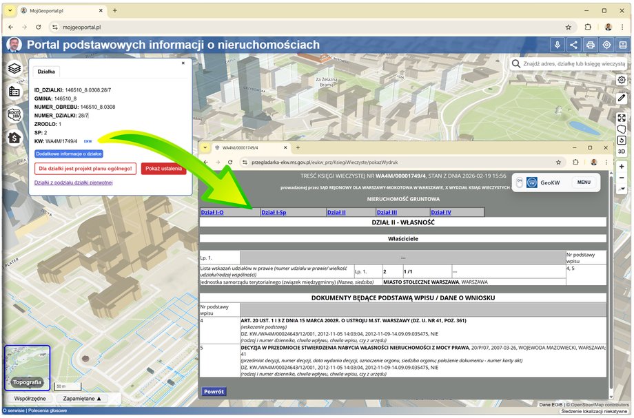 Mojgeoportal.pl allows you to check real estate by land and mortgage register numbers