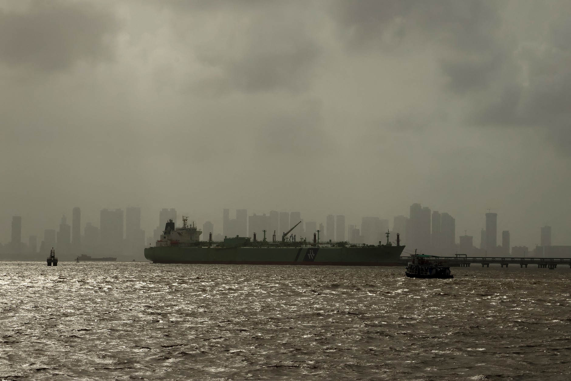 Tanker in the Arabian Sea off the coast of Mumbai, India (stock photo)