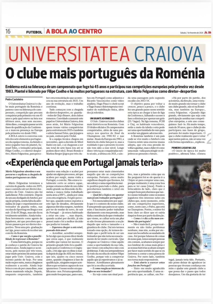 University of Craiova, dedicated material on three pages in A Bola: