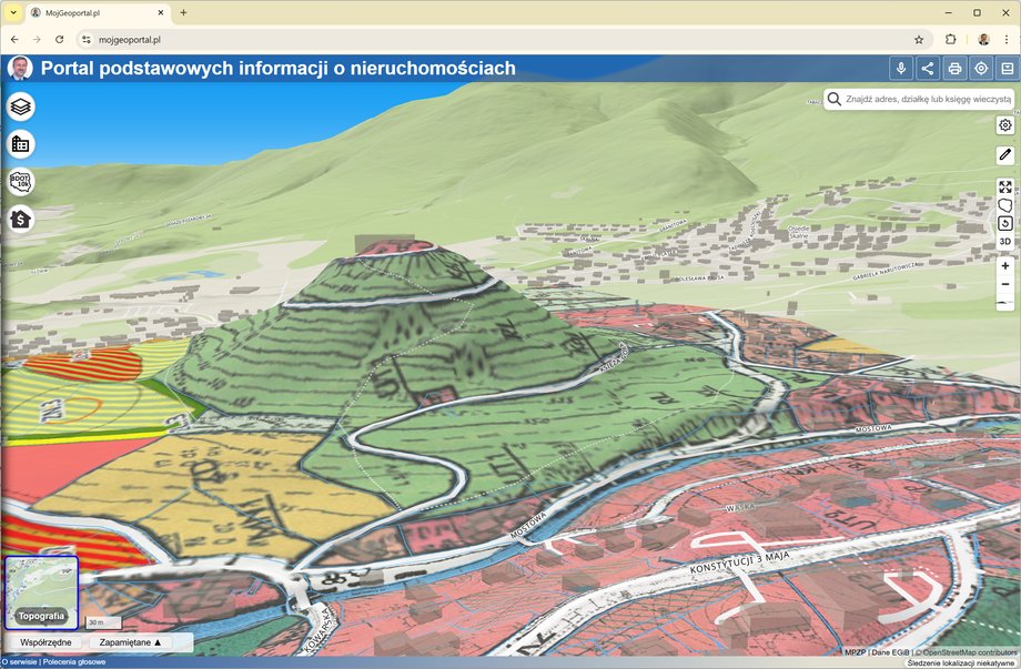 Mojgeoportal.pl provides a digital terrain model (DTM) available for all data layers